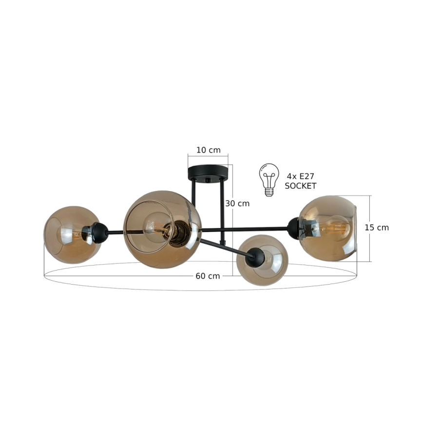 Pendellampe VASCO 4xE27/60W/230V sort/røget beige