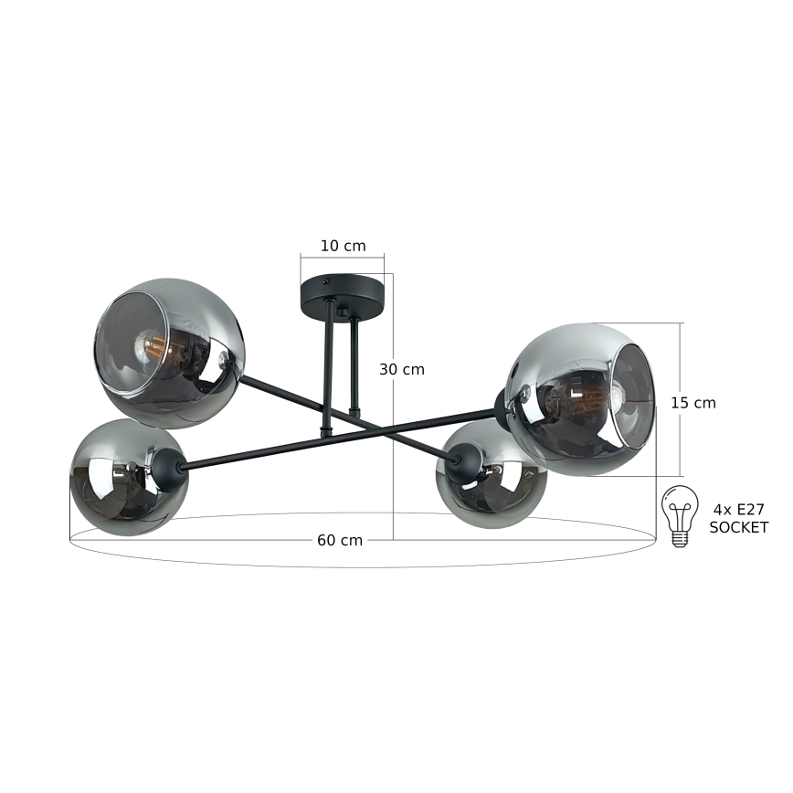 Pendellampe VASCO 4xE27/60W/230V sort/røget sort