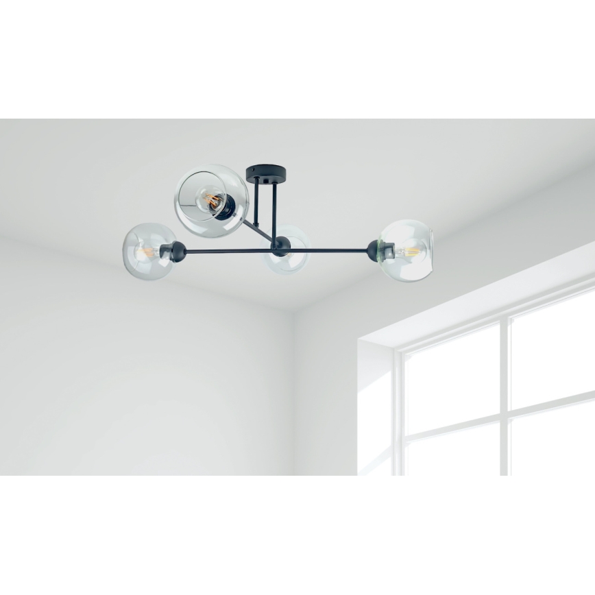 Pendellampe VASCO 4xE27/60W/230V sort/transparent