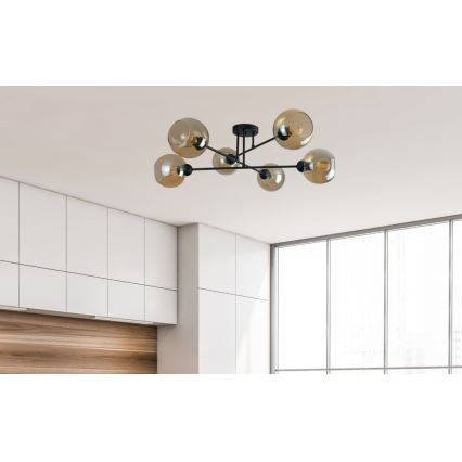 Pendellampe VASCO 6xE27/60W/230V sort/røget beige