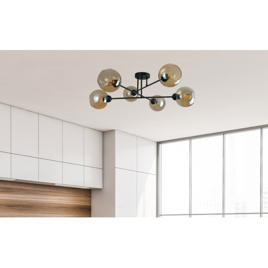 Pendellampe VASCO 6xE27/60W/230V sort/røget beige