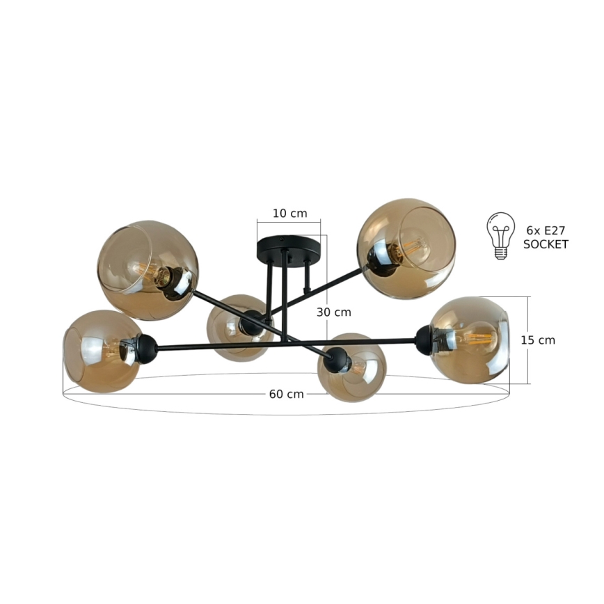 Pendellampe VASCO 6xE27/60W/230V sort/røget beige