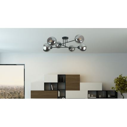 Pendellampe VASCO 6xE27/60W/230V sort/røget sort