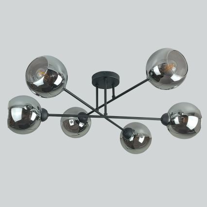 Pendellampe VASCO 6xE27/60W/230V sort/røget sort