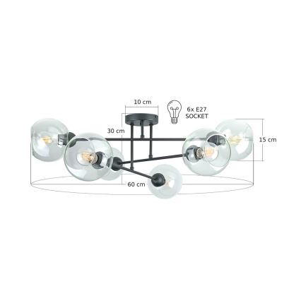 Pendellampe VASCO 6xE27/60W/230V sort/transparent