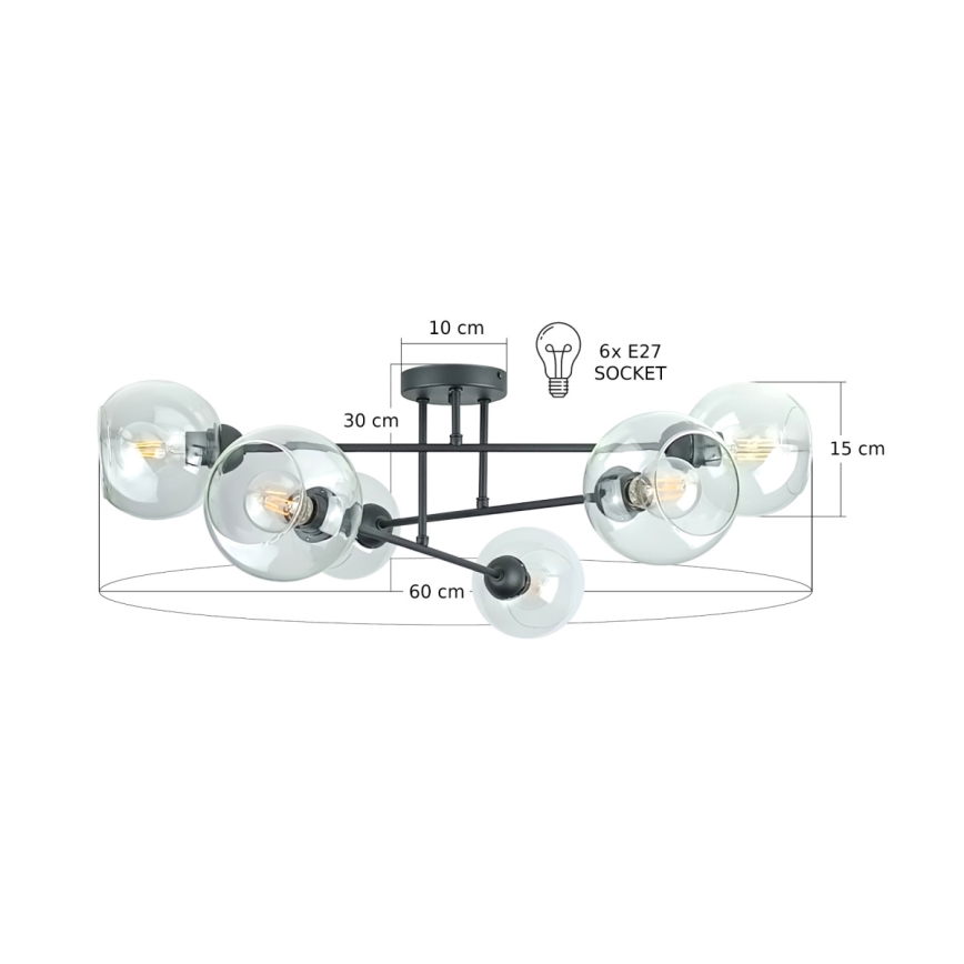 Pendellampe VASCO 6xE27/60W/230V sort/transparent