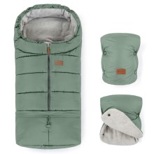 PETITE&MARS - Kørepose 3-i-1 JIBOT + håndmuffer til barnevogn JASIE grøn