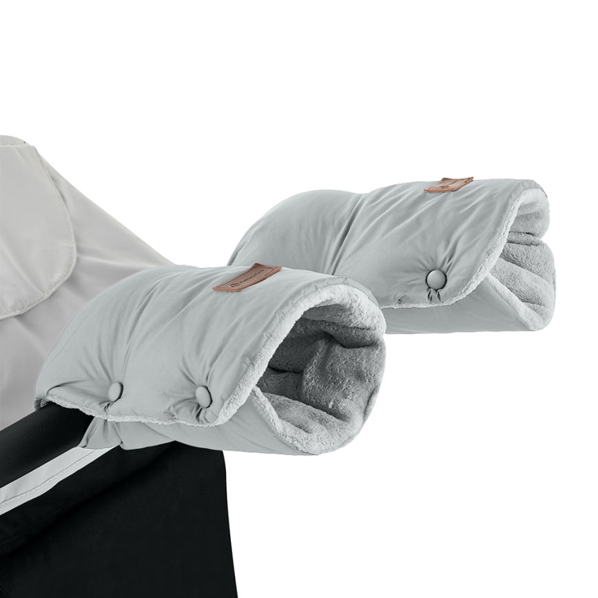 PETITE&MARS - SÆT 3-i-1 barnevognspose JIBOT + håndmuffer til klapvogn JASIE lysegrå