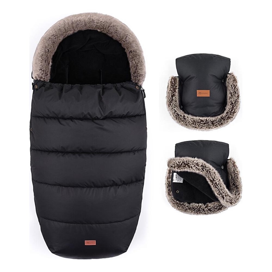 PETITE&MARS - SÆT 4-i-1 kørepose COMFY + håndmuffer til klapvogn Forever Black