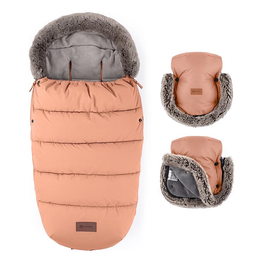 PETITE&MARS - SÆT 4-i-1 kørepose COMFY + håndmuffer til klapvogn Pastel Peach