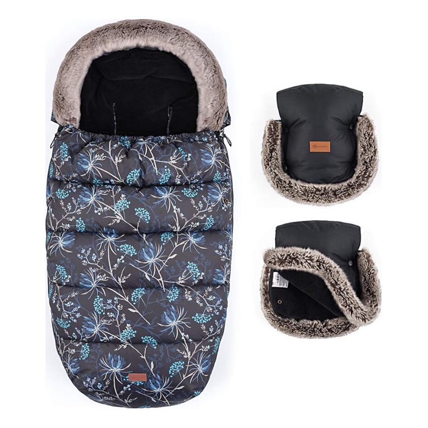 PETITE&MARS - SÆT 4-i-1 kørepose COMFY Stylish Beauty + håndmuffer til klapvogn