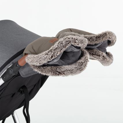 PETITE&MARS - SÆT Babyvognpose 4 i 1 COMFY + håndmuffer til barnevogn FURRY Mocha Mousse
