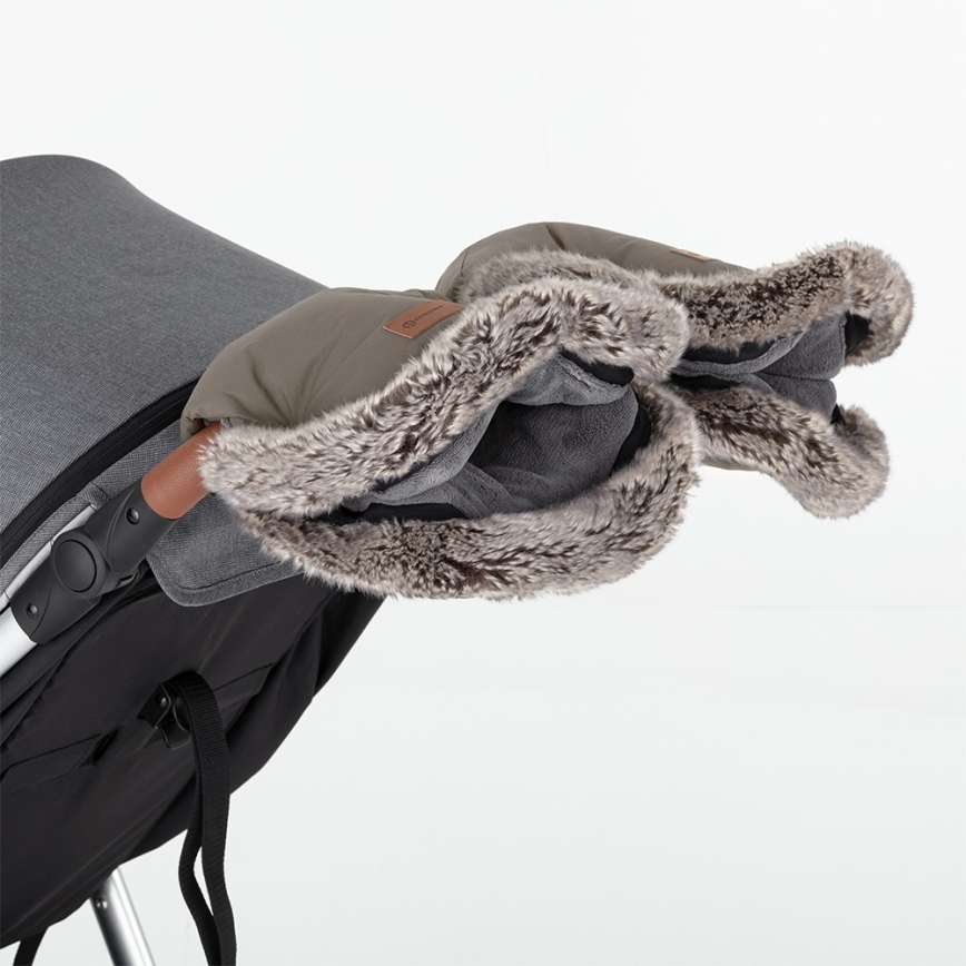 PETITE&MARS - SÆT Babyvognpose 4 i 1 COMFY + håndmuffer til barnevogn FURRY Mocha Mousse