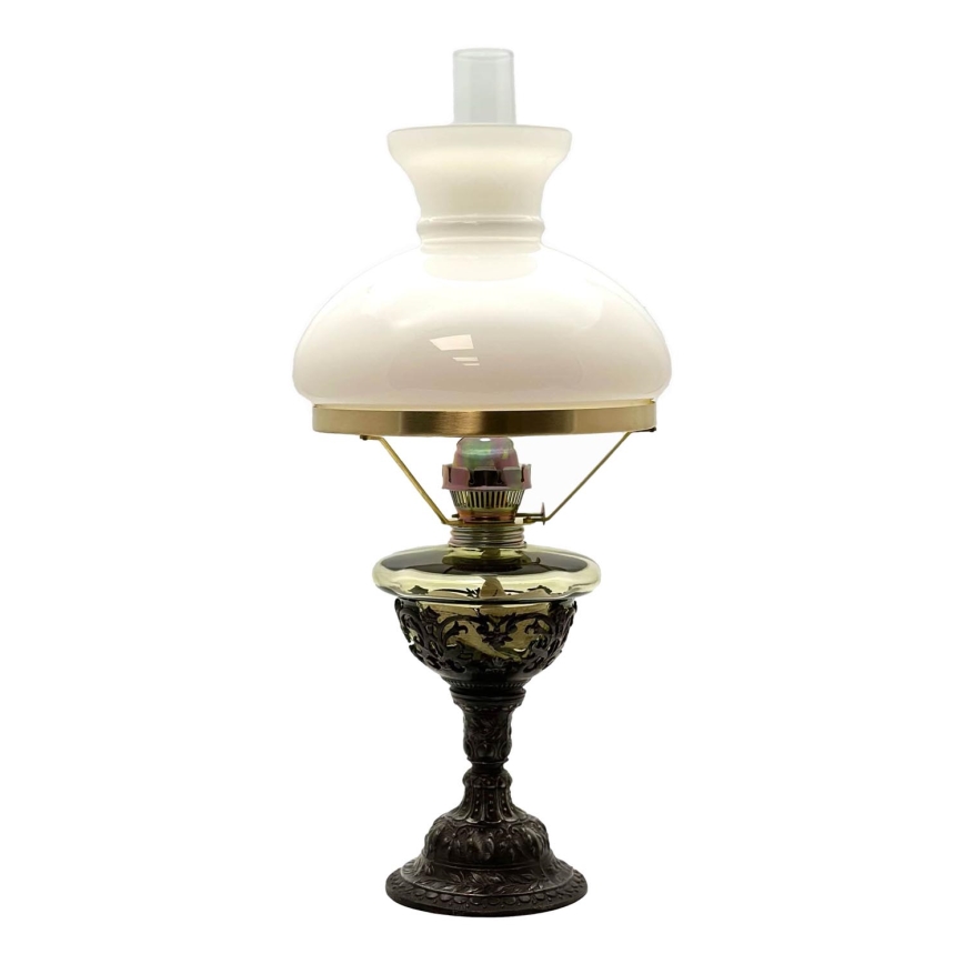 Petroleums lampe RŮŽENA 50 cm skovgrøn med tin dekoration