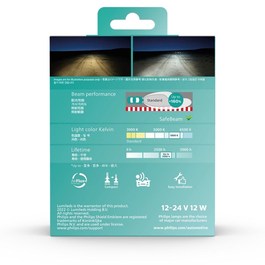 Philips 11342U51X2 - 2x LED Bilpære Ultinon Pro5100 H4 P43t-38/12W/12/24V 5800K