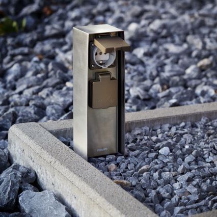 Philips 17108/47/16 - Udvendig stikkontaktsøjle MYGARDEN ROCK 230V IP44 SCHUKO