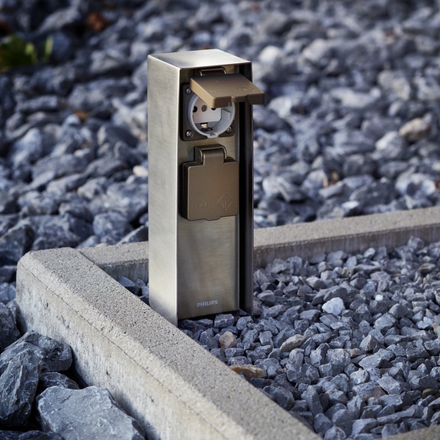 Philips 17108/47/16 - Udvendig stikkontaktsøjle MYGARDEN ROCK 230V IP44 SCHUKO