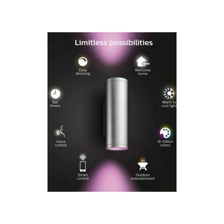 Philips - LED RGBW Udendørs væglampe dæmpbar Hue APPEAR 2xLED/8W/230V IP44
