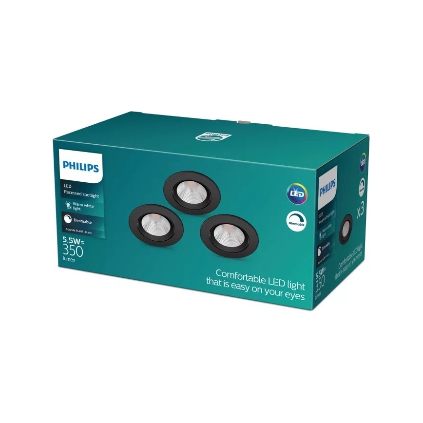 Philips - 3x LED indbygningslampe dæmpbar SPARKLE LED/5,5W/230V 2700K sort