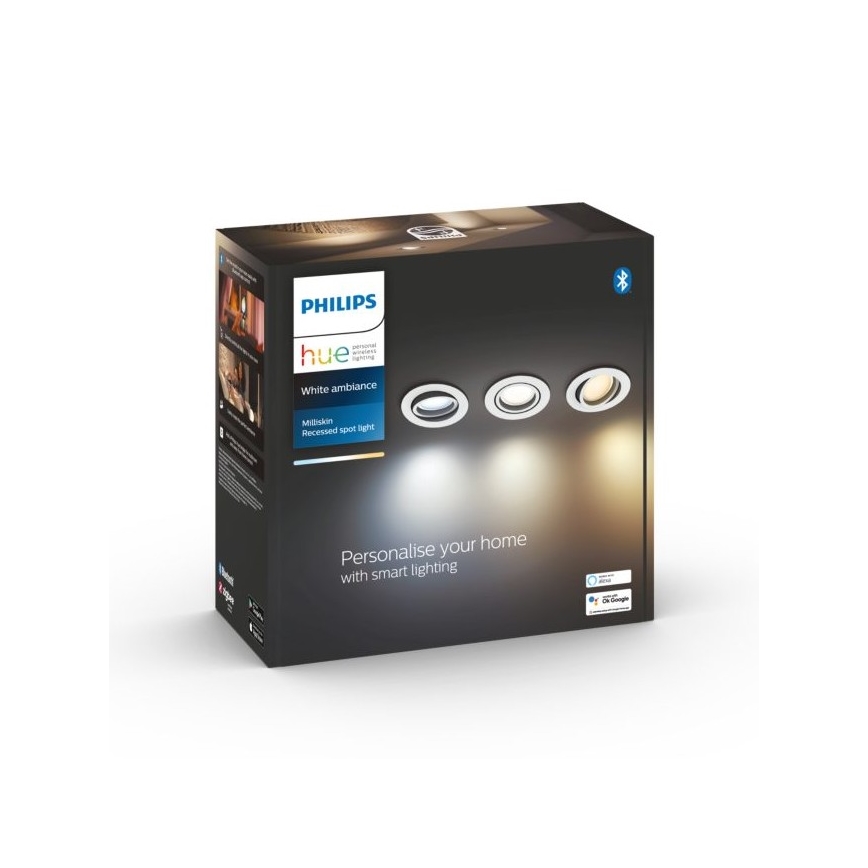 Philips - 3x LED indbygningsspot dæmpbar Hue MILLISKIN 1xGU10/5,7W/230V 2200-6500K