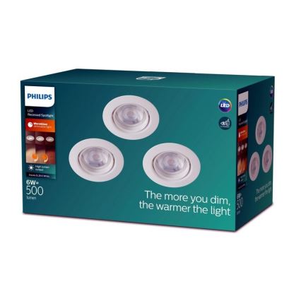 Philips - 3x LED indbygningsspot dæmpbar IMPALA Warm Glow LED/6W/230V
