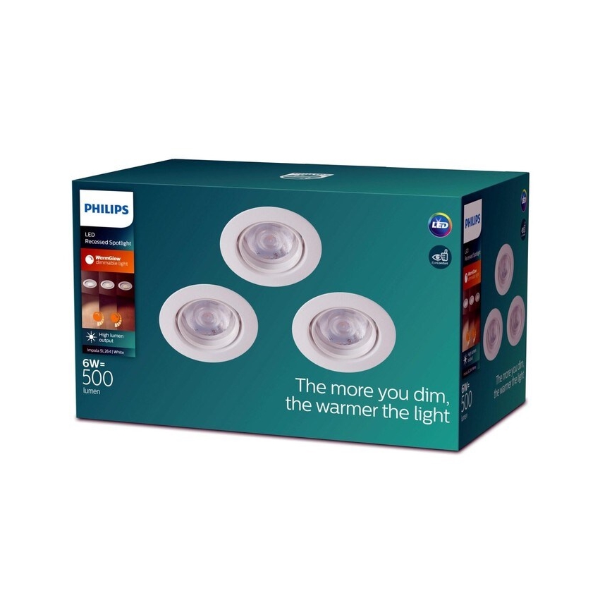 Philips - 3x LED indbygningsspot dæmpbar IMPALA Warm Glow LED/6W/230V