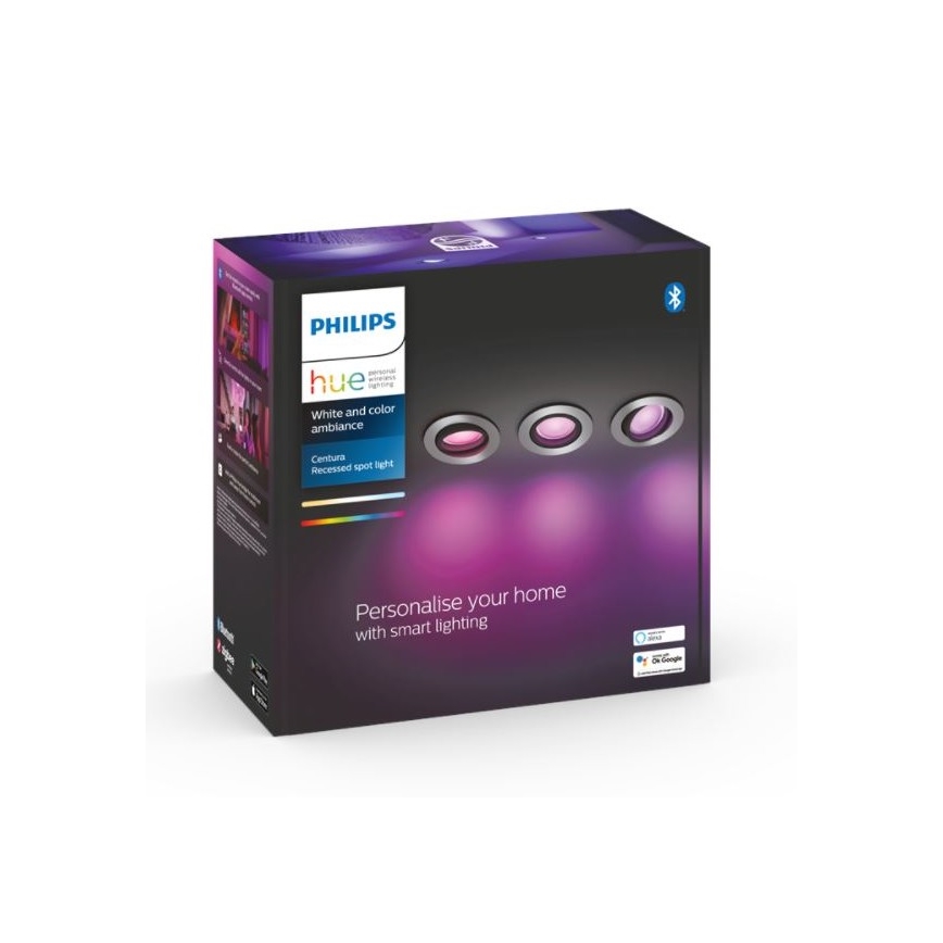 Philips - 3x LED indbygningsspot dæmpbar RGB-farver Hue CENTURA 1xGU10/5,7W/230V 2000-6500K