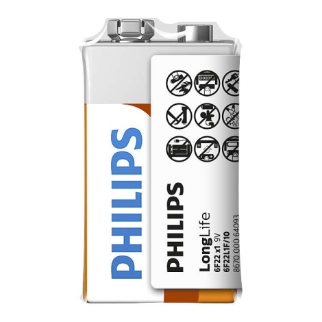 Philips 6F22L1F/10 - Zinkklorid batteri 6F22 LONGLIFE 9V