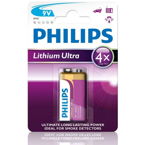Philips 6FR61LB1A/10 - Lithiumbatteri 6LR61 LITHIUM ULTRA 9V