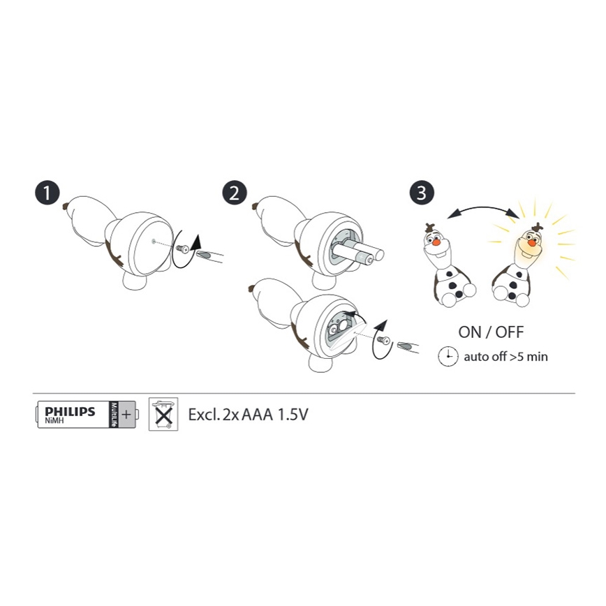 Philips 71768/08/16 - LED belysning for børn DISNEY FROZEN 1xLED/0,3W/3V