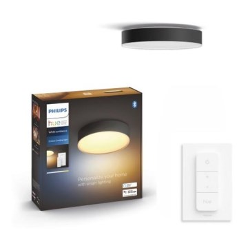 Philips - Dæmpbar Hue LED-loftlampe 9,6W/230V 2200–6500K Ø 261 mm sort + fjernbetjening