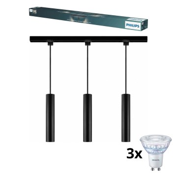 Philips - Dæmpbar LED-pendel med wireophæng til EASYLINK skinnesystem 3xGU10/7W/230V 1 m sort