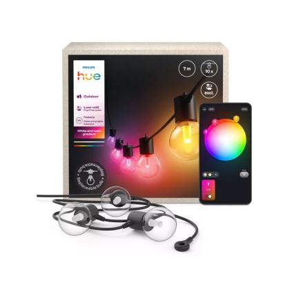 Philips - LED RGBW forlængerbar, dæmpbar udendørs lyskæde Hue FESTAVIA 10×LED 7 m IP65