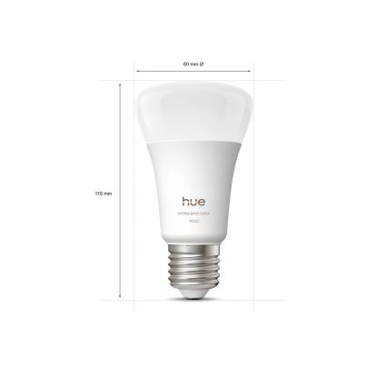 Startpakke Philips Hue WHITE AND COLOR AMBIANCE 3xE27/8,1W 1000-20000K + Hue Bridge og dimmer switch