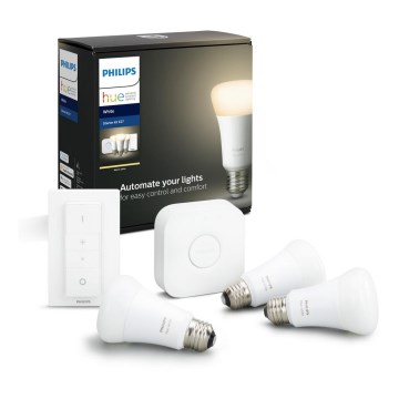 Philips Hue Startpakke White 3x E27/9W 2700K + Hue Bridge og Dimmer Switch