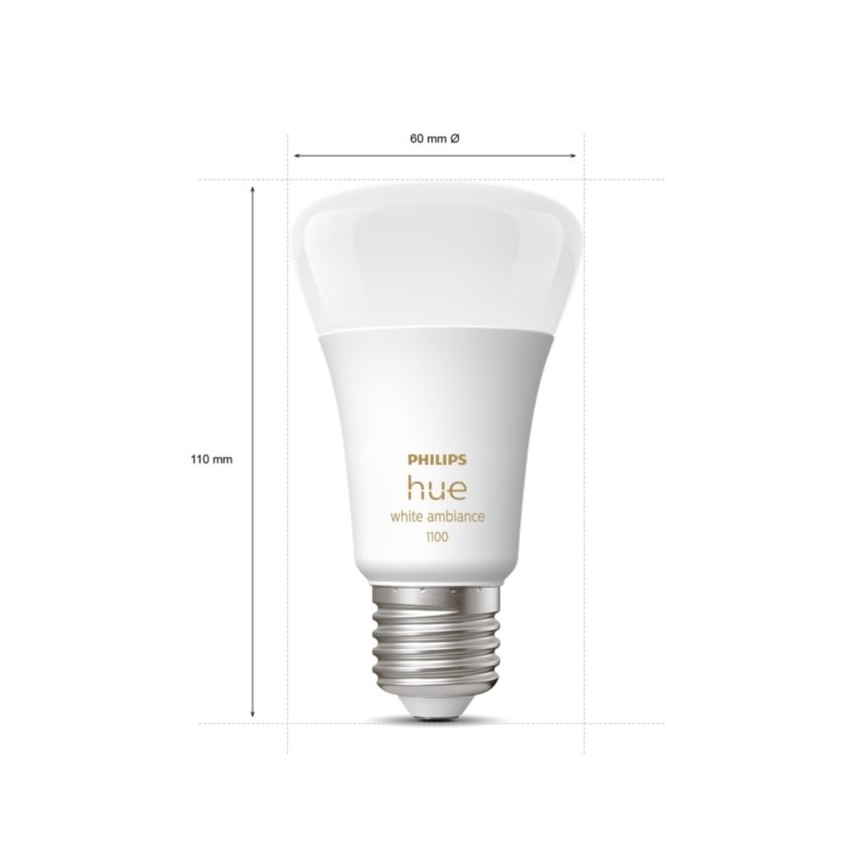 Philips Hue White Ambiance startpakke 3x E27/11W 2200-6500K + Hue Bridge og Dimmer Switch