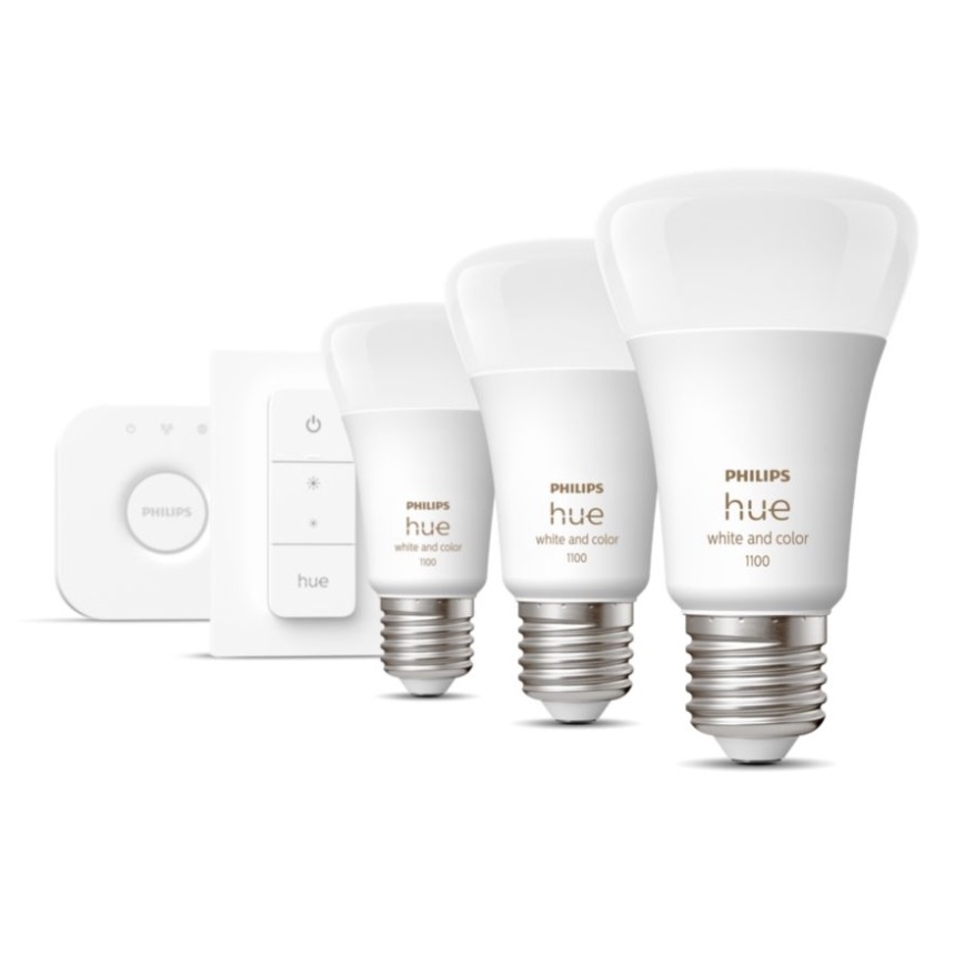Startpakke Philips Hue WHITE AND COLOR AMBIANCE 3xE27/9W 2000-6500K + Hue Bridge og Dimmer Switch