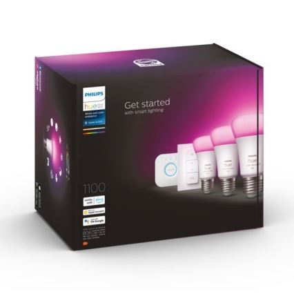 Startpakke Philips Hue WHITE AND COLOR AMBIANCE 3xE27/9W 2000-6500K + Hue Bridge og Dimmer Switch