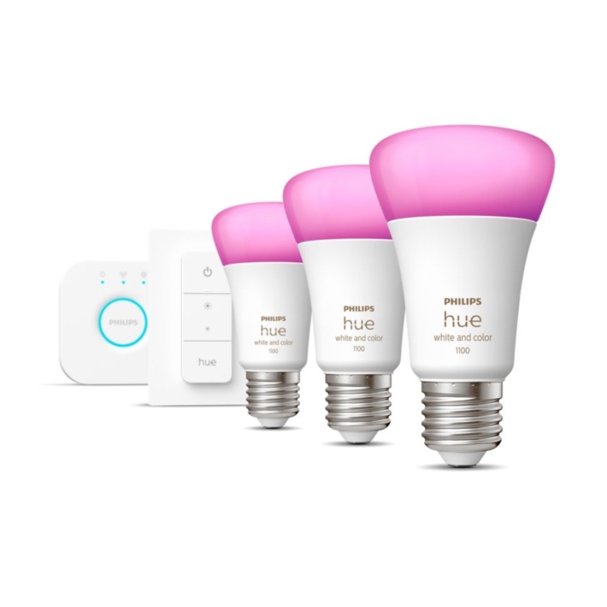 Startpakke Philips Hue WHITE AND COLOR AMBIANCE 3xE27/9W 2000-6500K + tilslutningsenhed