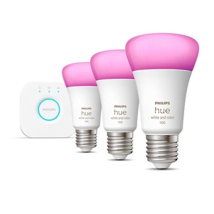 Startpakke Philips Hue WHITE AND COLOR AMBIANCE 3xE27/9W/230V 2000-6500K + Hue Bridge
