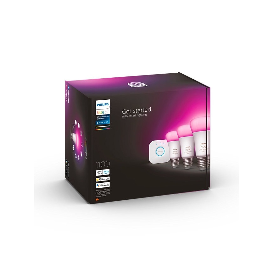 Startpakke Philips Hue WHITE AND COLOR AMBIANCE 3xE27/9W/230V 2000-6500K + Hue Bridge