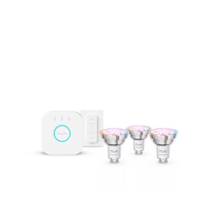 Startpakke Philips Hue White And Color Ambiance Essential 3xGU10/4,7W/230V 2200-6500K + tilslutningsenhed