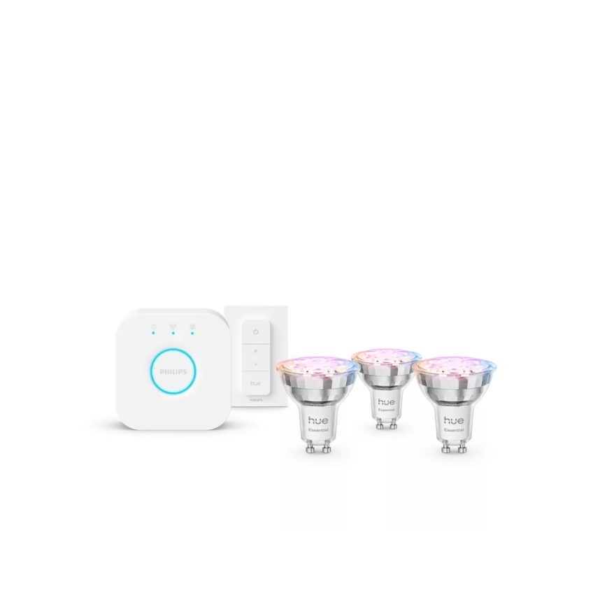 Startpakke Philips Hue White And Color Ambiance Essential 3xGU10/4,7W/230V 2200-6500K + tilslutningsenhed