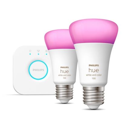 Startpakke Philips Hue WHITE AND COLOR AMBIANCE 2xE27/9W/230V 2000-6500K + Hue Bridge