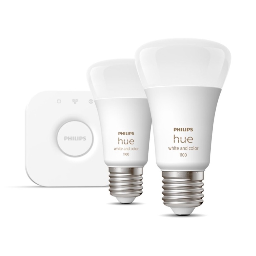 Startpakke Philips Hue WHITE AND COLOR AMBIANCE 2xE27/9W/230V 2000-6500K + Hue Bridge