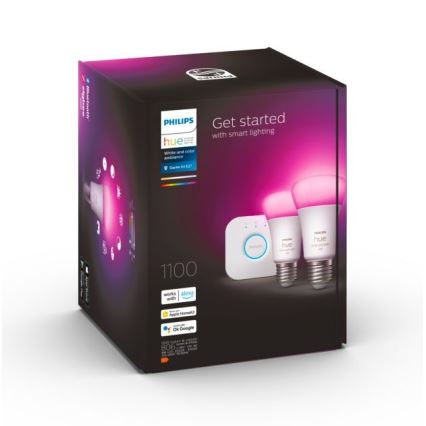 Startpakke Philips Hue WHITE AND COLOR AMBIANCE 2xE27/9W/230V 2000-6500K + Hue Bridge