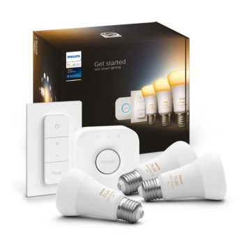 Philips Hue White Ambiance startpakke 3x E27/11W 2200-6500K + Hue Bridge og Dimmer Switch