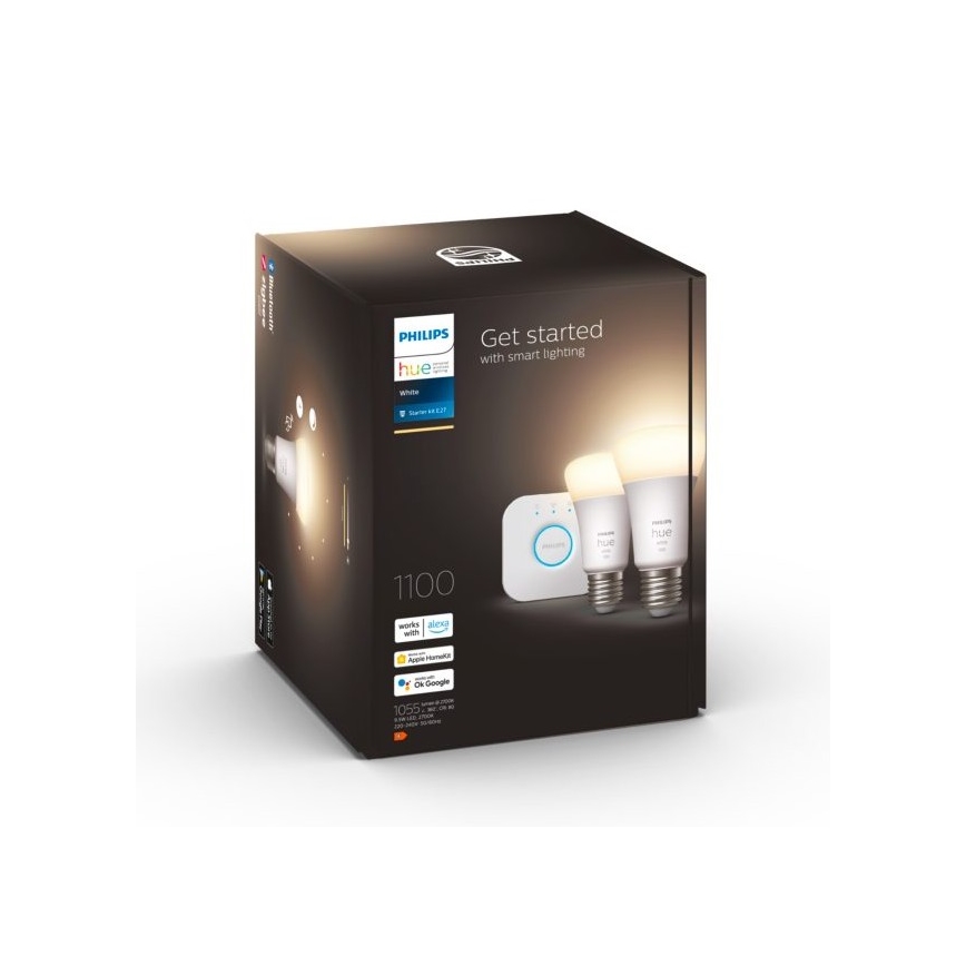 Philips Hue White Startpakke 2x E27/9,5W 2700K + Hue Bridge