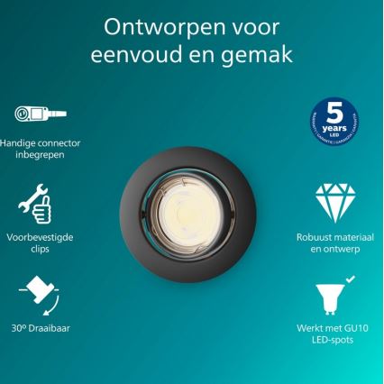 Philips - Indbygningsspot PERIDOT 1xGU10/7W/230V sort