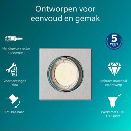 Philips - Indbygningsspot PERIDOT 1xGU10/7W/230V sølv